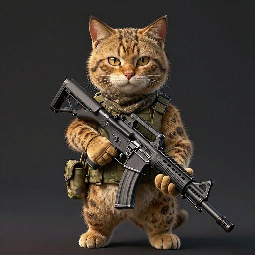 Armored Golden Tawny Cat with Rifle