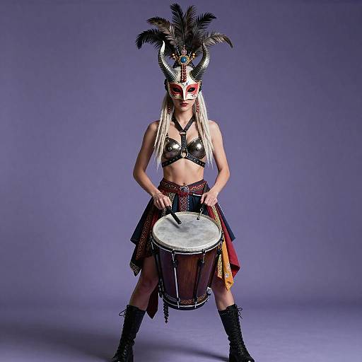 Cinematic Androgynous Diablada Percussionist