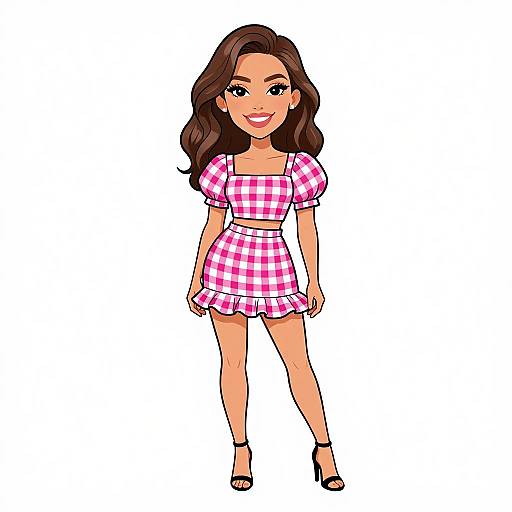 Playful Woman in Pink Gingham Outfit