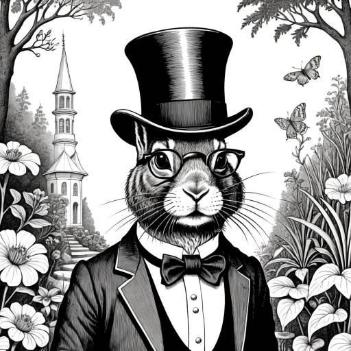Vintage-Inspired Rabbit in Botanical Garden