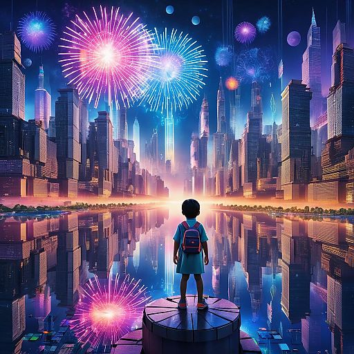 Futuristic Child in a Megalopolis Skyline Futuristic Child in a Megalopolis Skyline