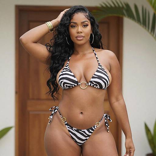 Confident Curvy Woman in Zebra Bikini