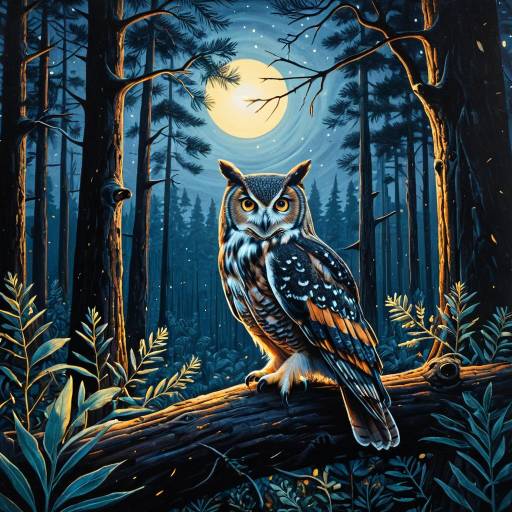 Mystical Owl in Twilight Forest Painting