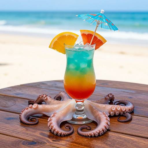 Wet Octopus with Exotic Beach Cocktail