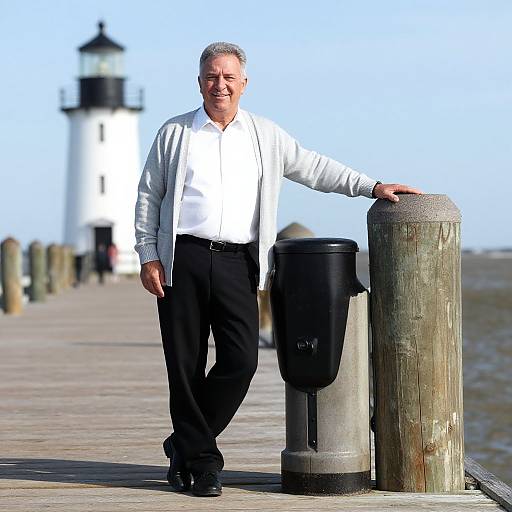 Friendly Man on Pier by Lighthouse