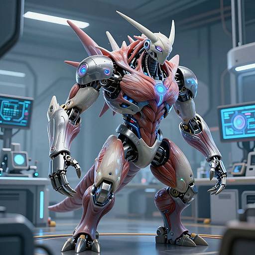 Biomechanical AI Pokemon in Futuristic Lab