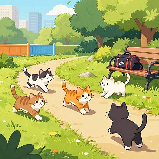 Cats Playing Tag in Vibrant Park