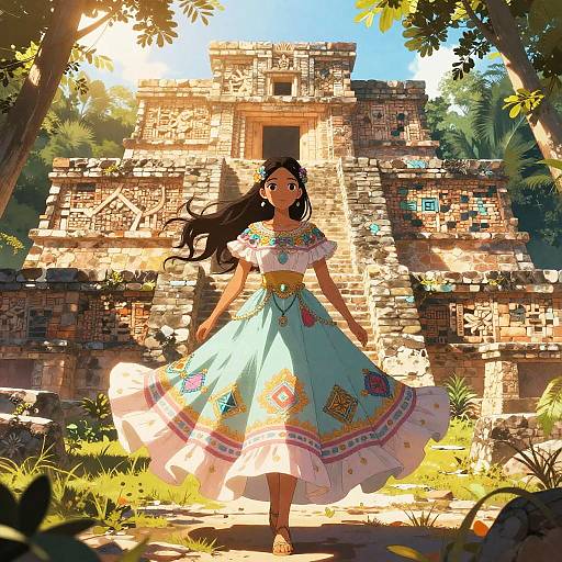 Anime Girl in Front of Mayan Ruins