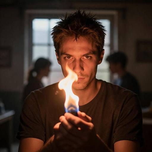 Intense Man with Glowing Flame Portrait