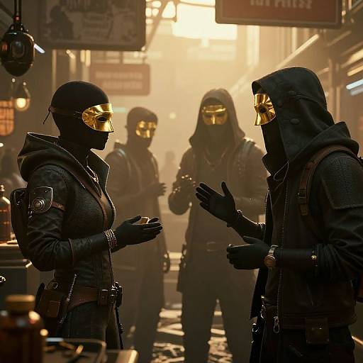 Cyberpunk Marketplace with Mirrored Masks