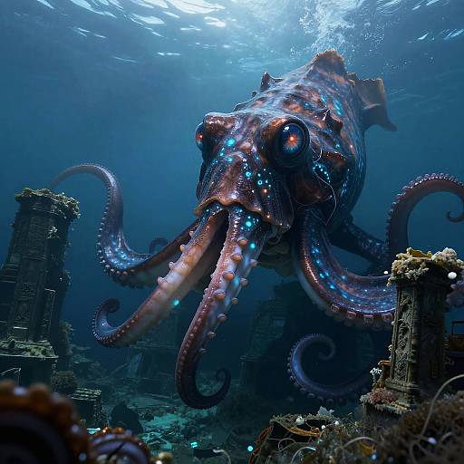 Realistic Kraken Beneath Calm Ocean
