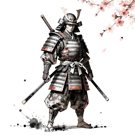 Mystic Samurai with Cherry Blossoms