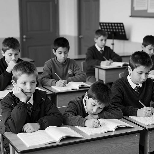 Black-and-White Classroom Portrait of Boys