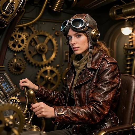 Steampunk Female Pilot in Airship