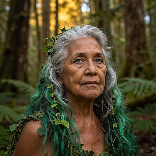 Elderly Micronesian Woman in Enchanted Forest