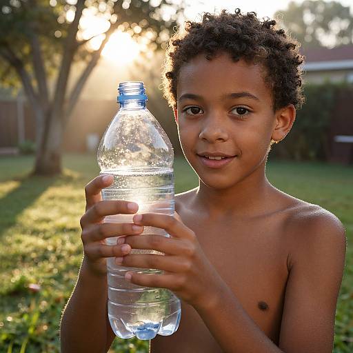 Young Adult Holding Water Bottle in Morning