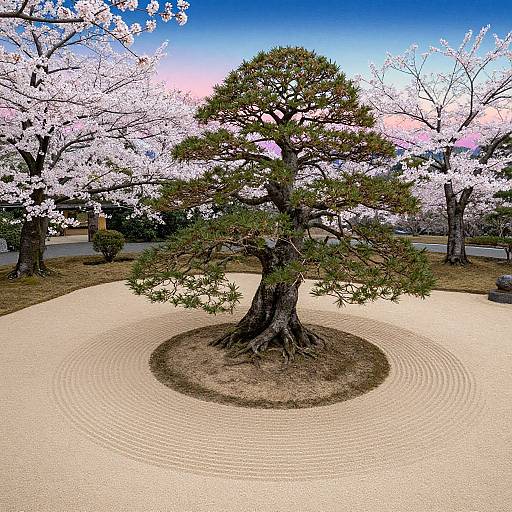 Tranquil Zen Garden with Bonsai Tree