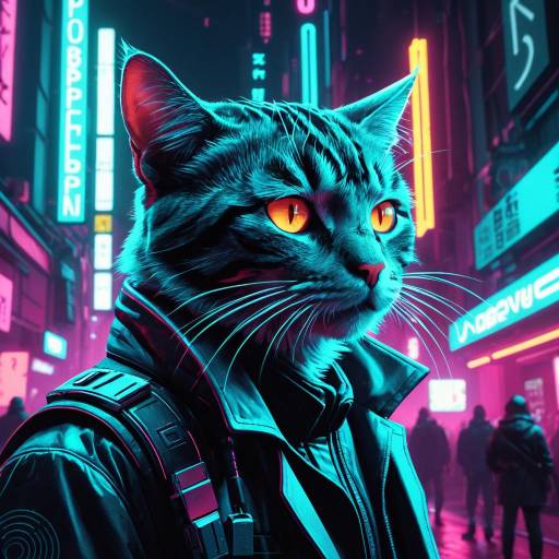 Cyberpunk Cat Detective Neon Portrait