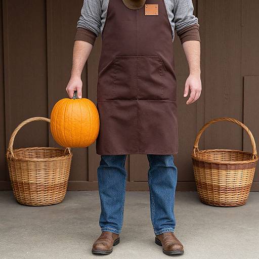 Man Holding Pumpkin in Rustic Attire