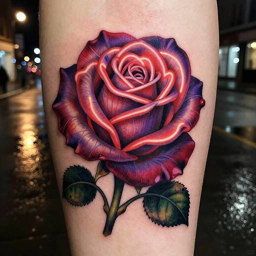 Hyper-Realistic Neon Rose Tattoo