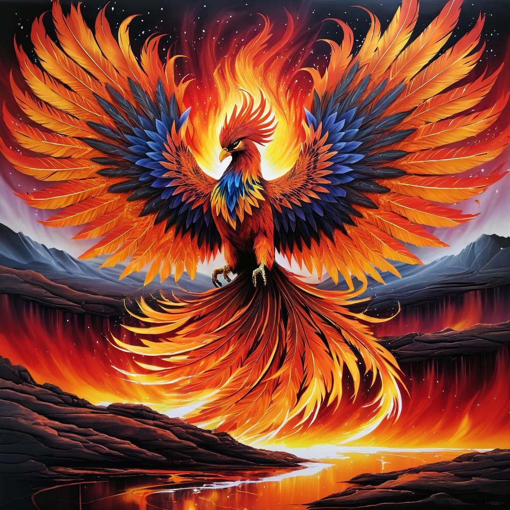 Majestic Phoenix Rising from Ashes