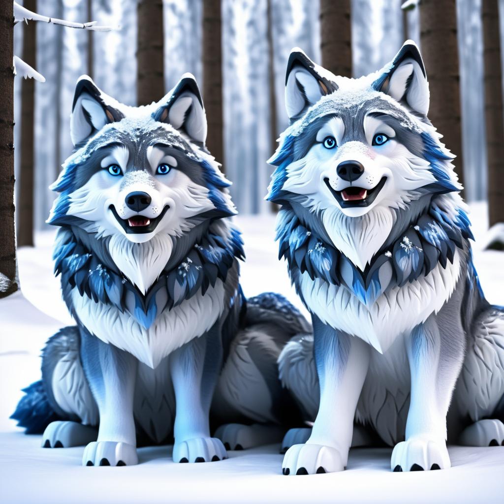 Charming 3D Animated Grey Wolves in Snow