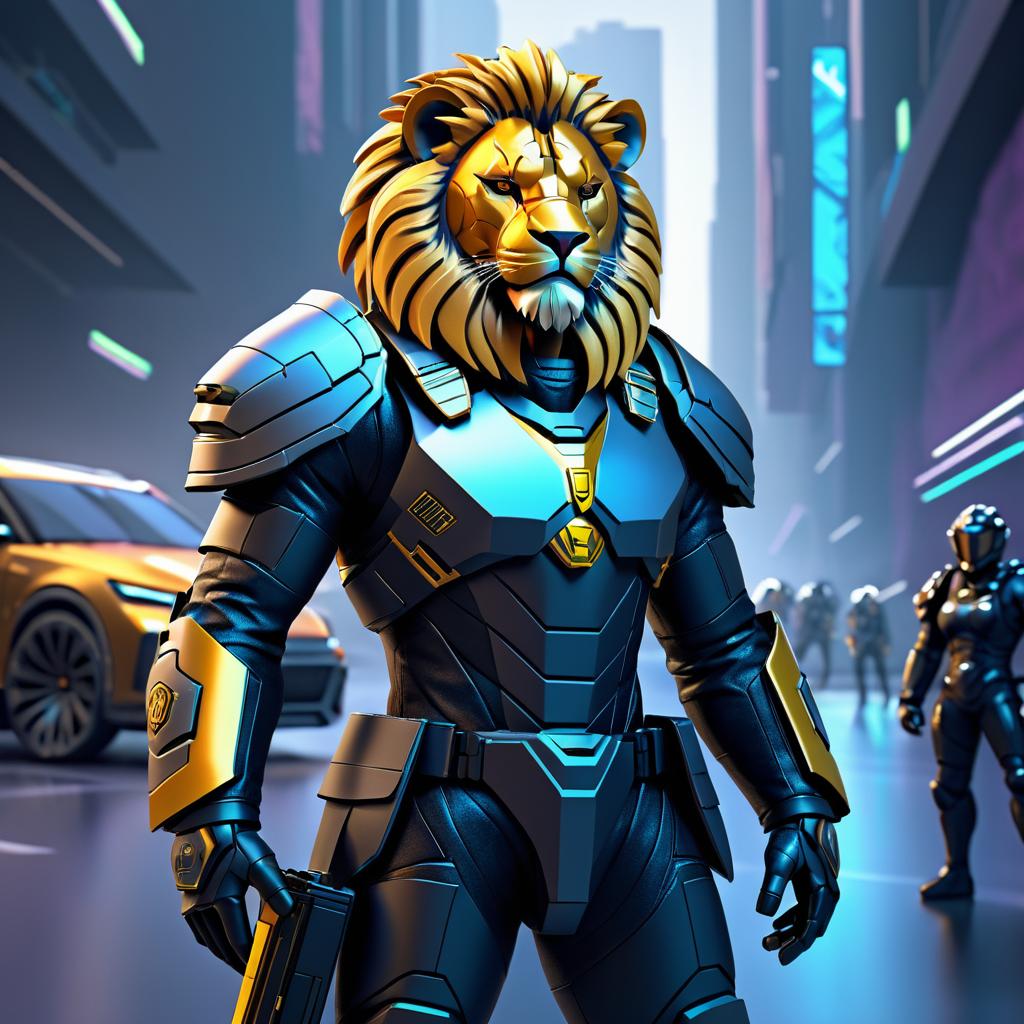 Futuristic Lion Combat Strategist Artwork