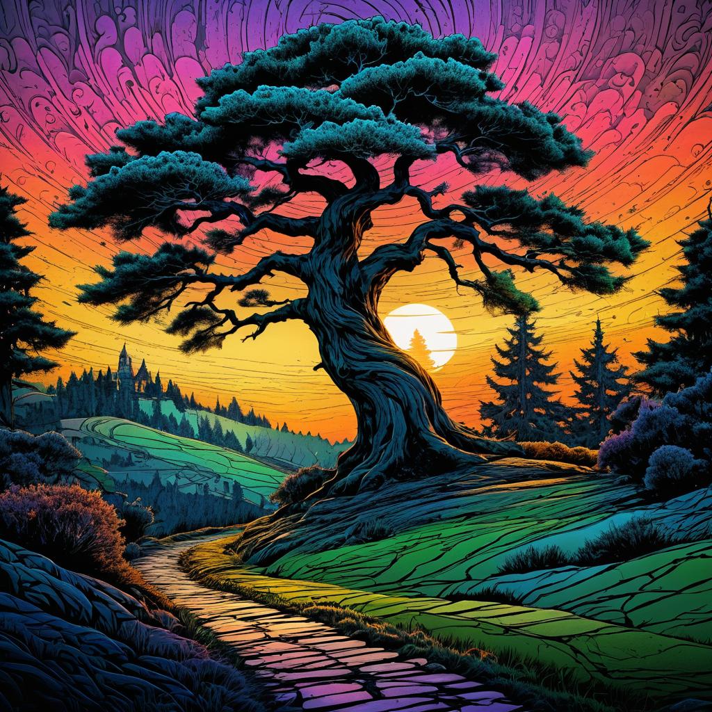 Rustic Fantasy: Giant Tree at Sunset