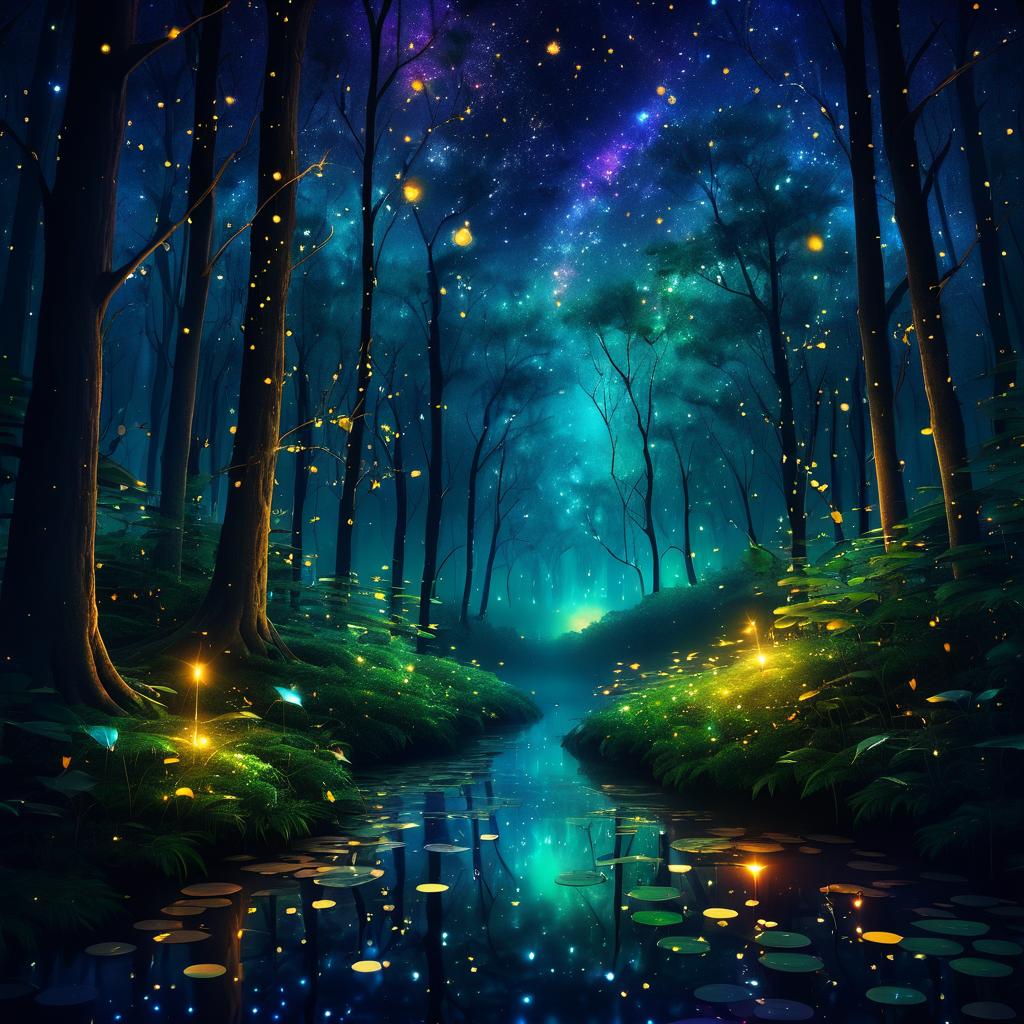 Magical Firefly Forest Under Starry Night