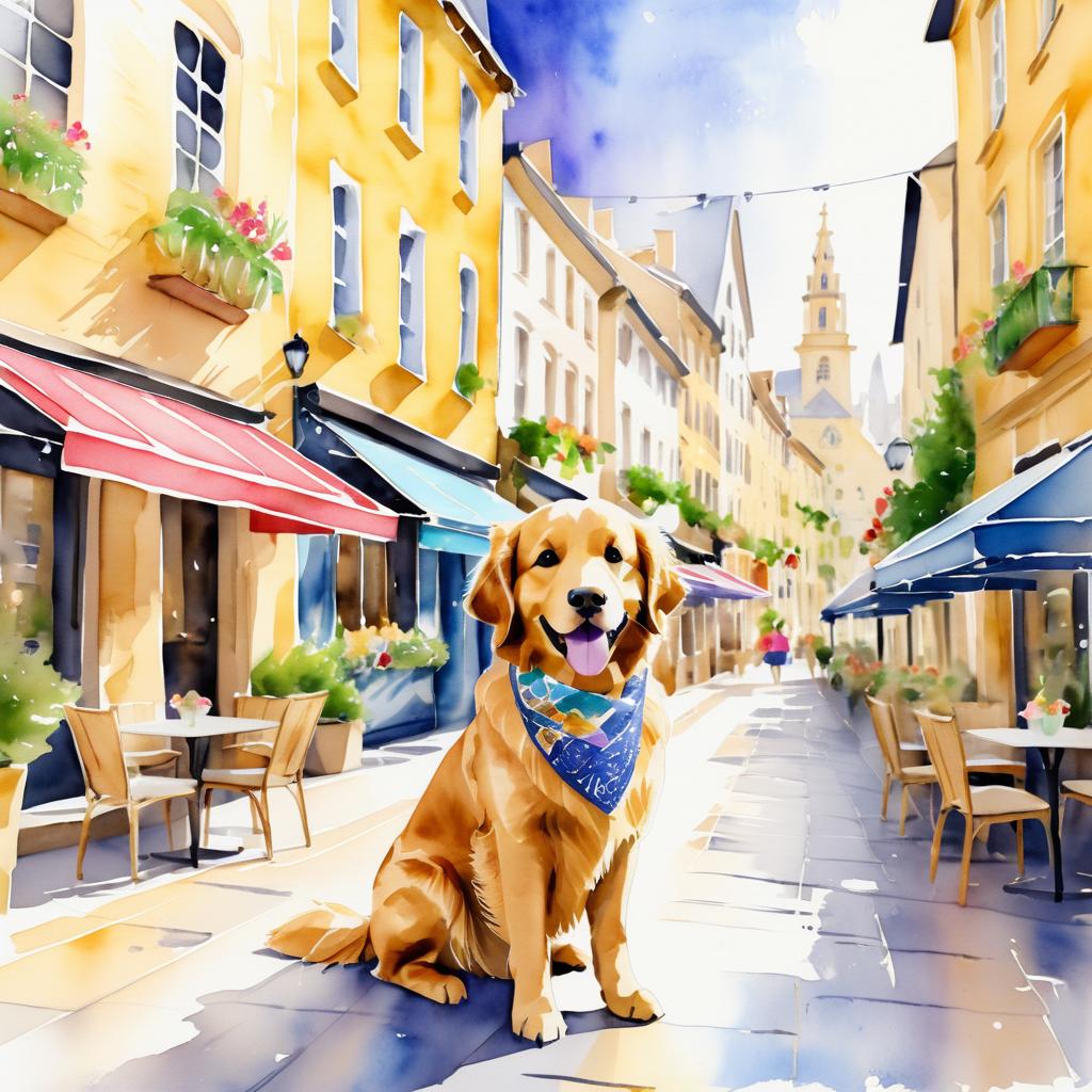 Playful Golden Retriever in Charming Streets