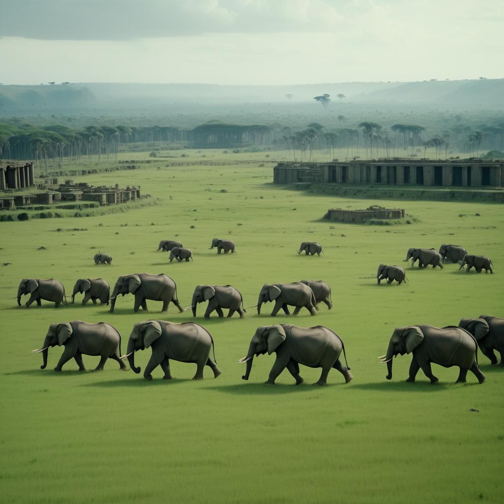 Epic Cinematic Elephants in Ancient Ruins