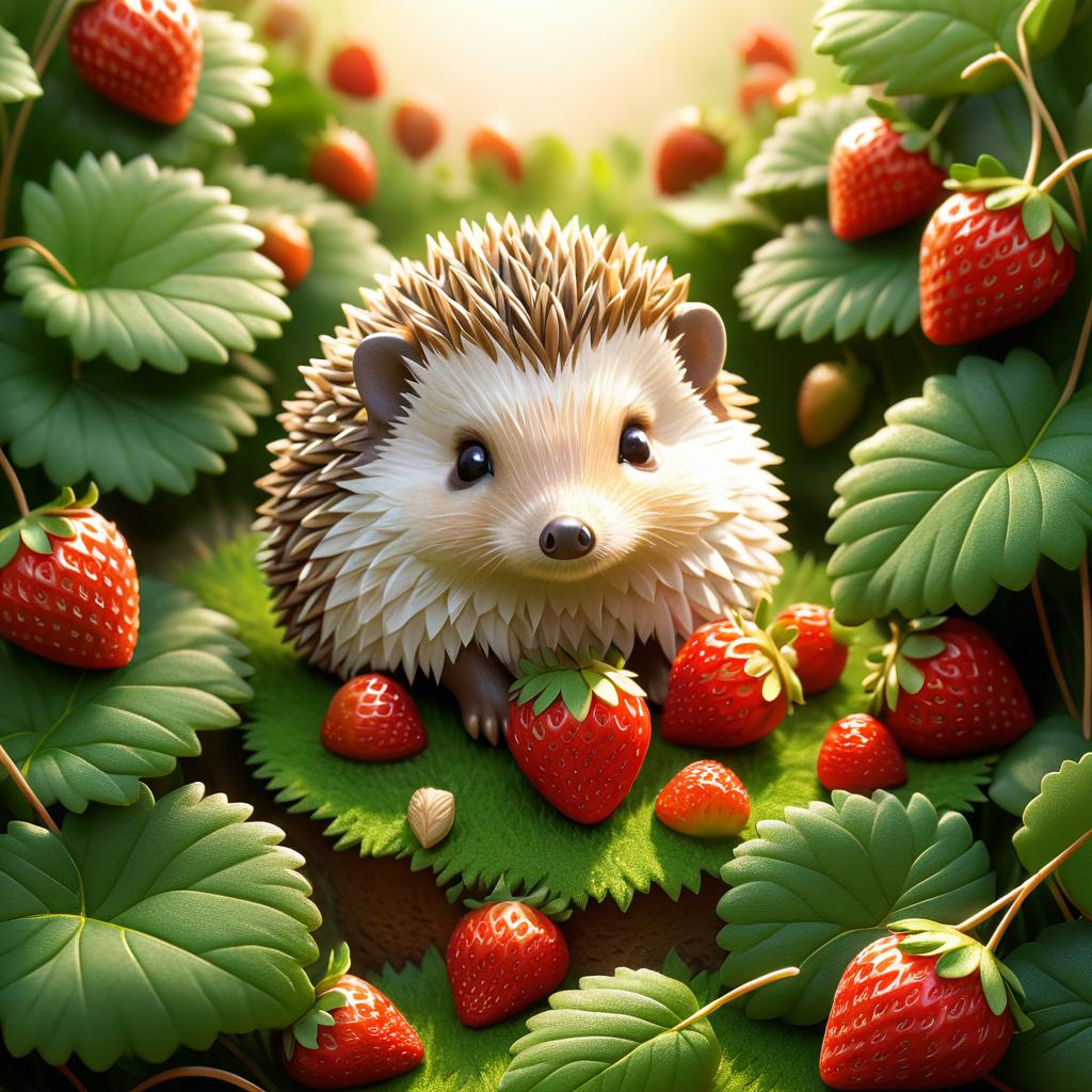 Charming Hedgehog in Strawberry Patch