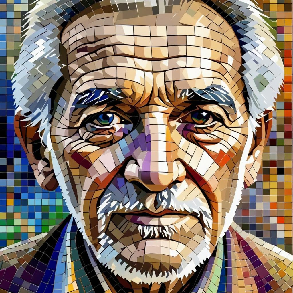 Elderly Man's Face in Vibrant Mosaic