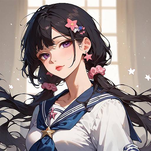 Star Hair Twintails Schoolgirl Upper-Body Portrait