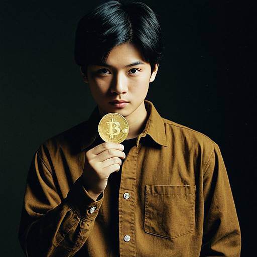 Realistic Boy with Gold Coin Portrait