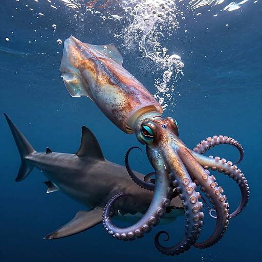Fierce Squid vs Shark Ocean Battle