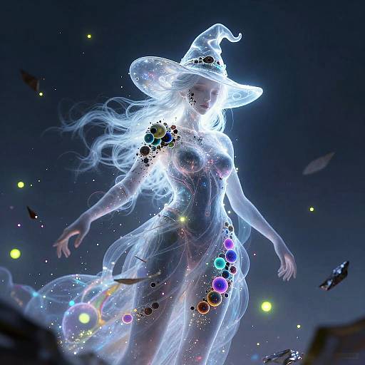 Cyber Witch Silhouette in Neon Glow