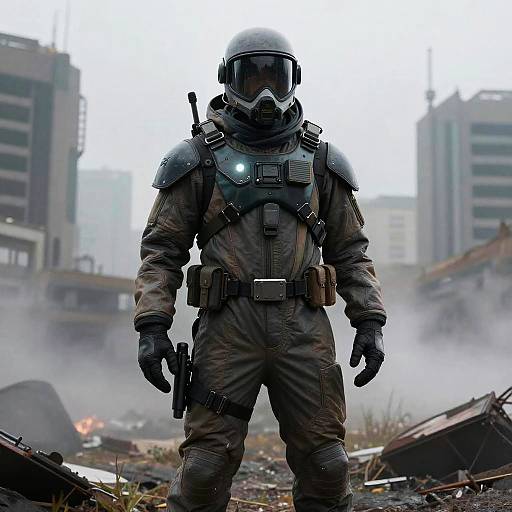 Hazmat Soldier in Dystopian City