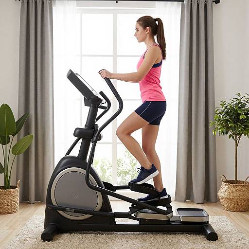 Woman Exercising on Elliptical at Home