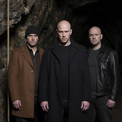 Three Men in a Grim Cave Scene