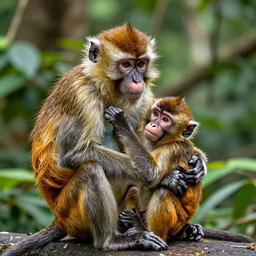 Buff Monkey Grooming in Serene Jungle