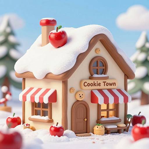 Whimsical Snowy Cottage in Cookie Town