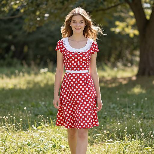 Vintage Charm Woman in Polka Dot Dress