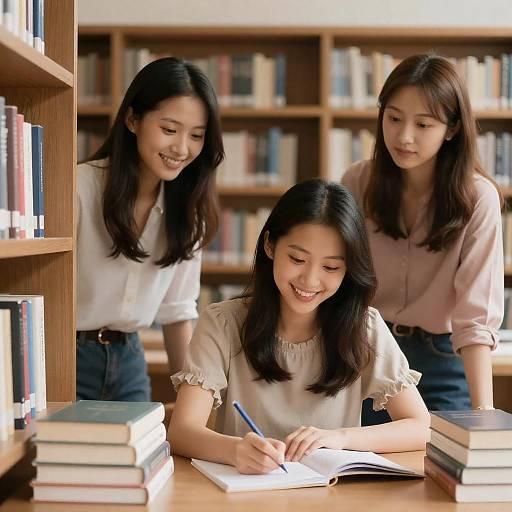 Three Women Engaged in Library Study