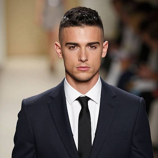 Handsome Man in Black Suit on Runway