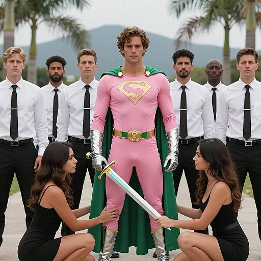 Superhero in Pink with Glowing Sword