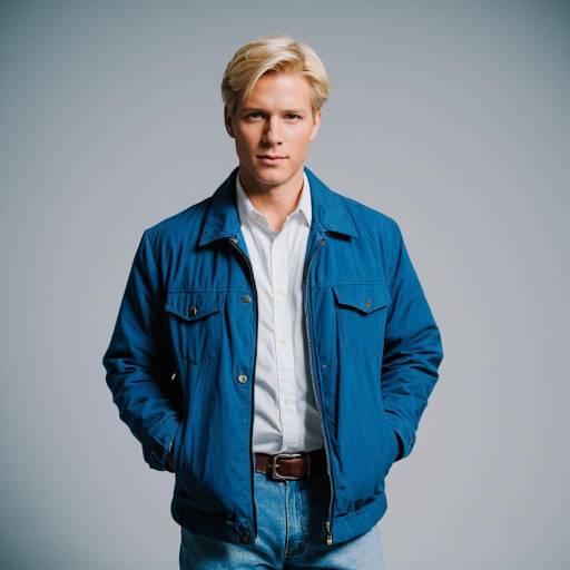 Young Man in Blue Jacket and White Shirt