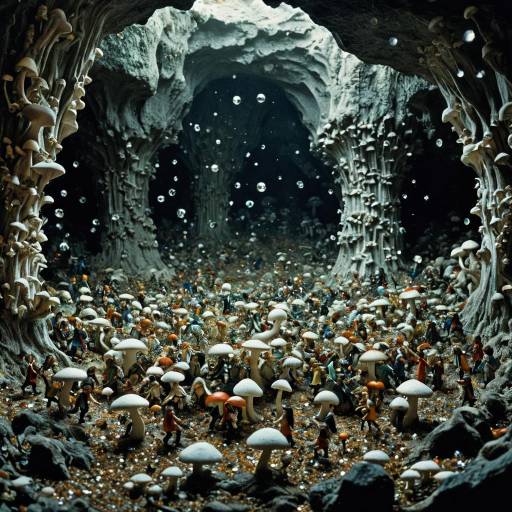 Surreal Crystal Cave with Nymphs and Mushrooms
