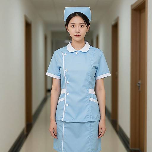 Woman in Blue Nurse Uniform