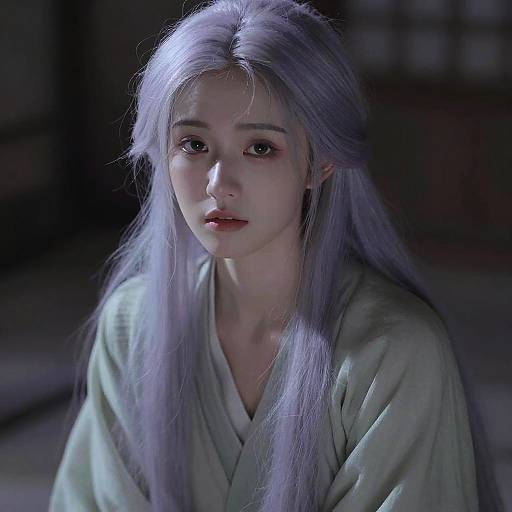 Icy Lavender Portrait — Soft Anime Intimacy